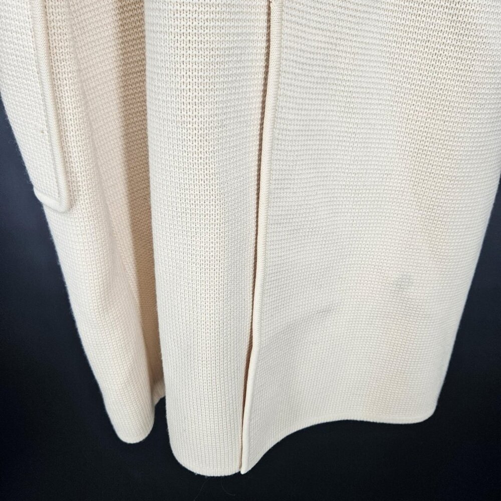 Vint Italian Virgin Wool Coat Jacket Sweater Women 10 Cream Knit Belt Italy 80s - Picture 8 of 13